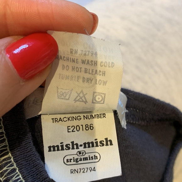 Little Mish Baby Onesie with striped arm sleeves and patch in the front - Picture 5 of 5